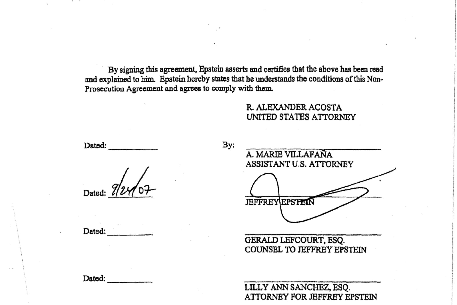 Page 7 of the signed Non-Prosecution Agreement, the signature page dated September 24, 2007.