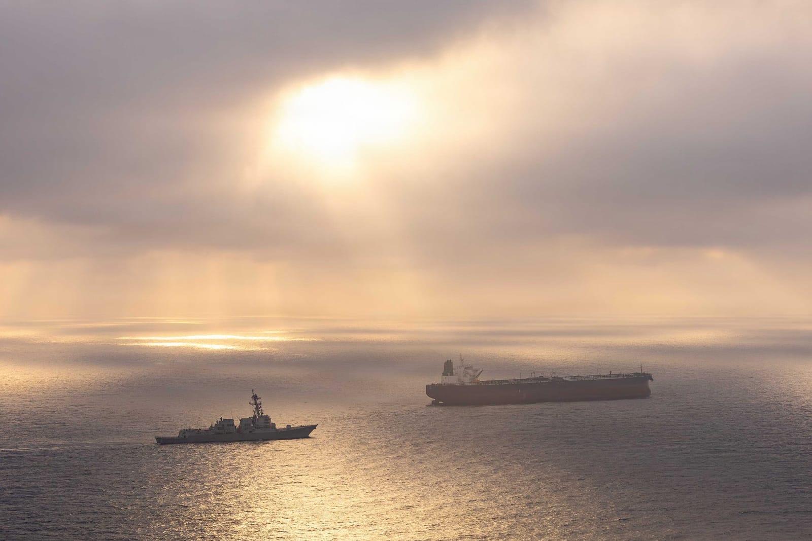 Destroyer USS Rafael Peralta (DDG 115) enforcing the blockade against an Iranian-flagged ship, April 24, 2026