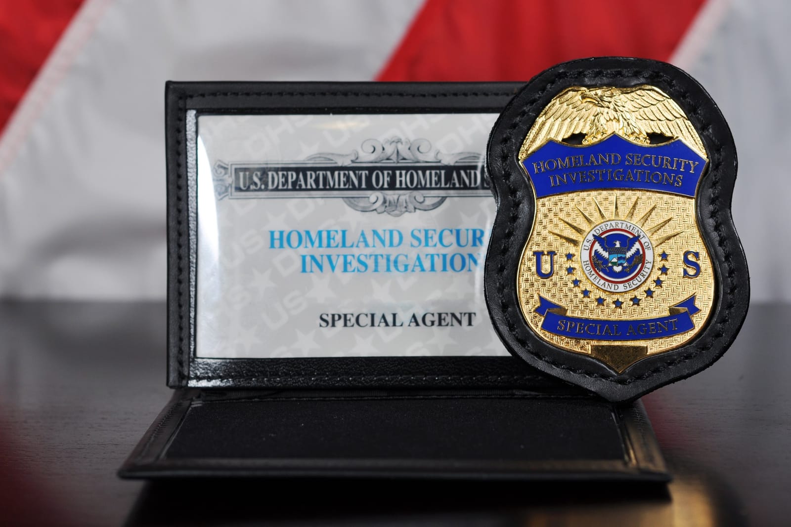 Badge and credentials of a Homeland Security Investigations special agent.