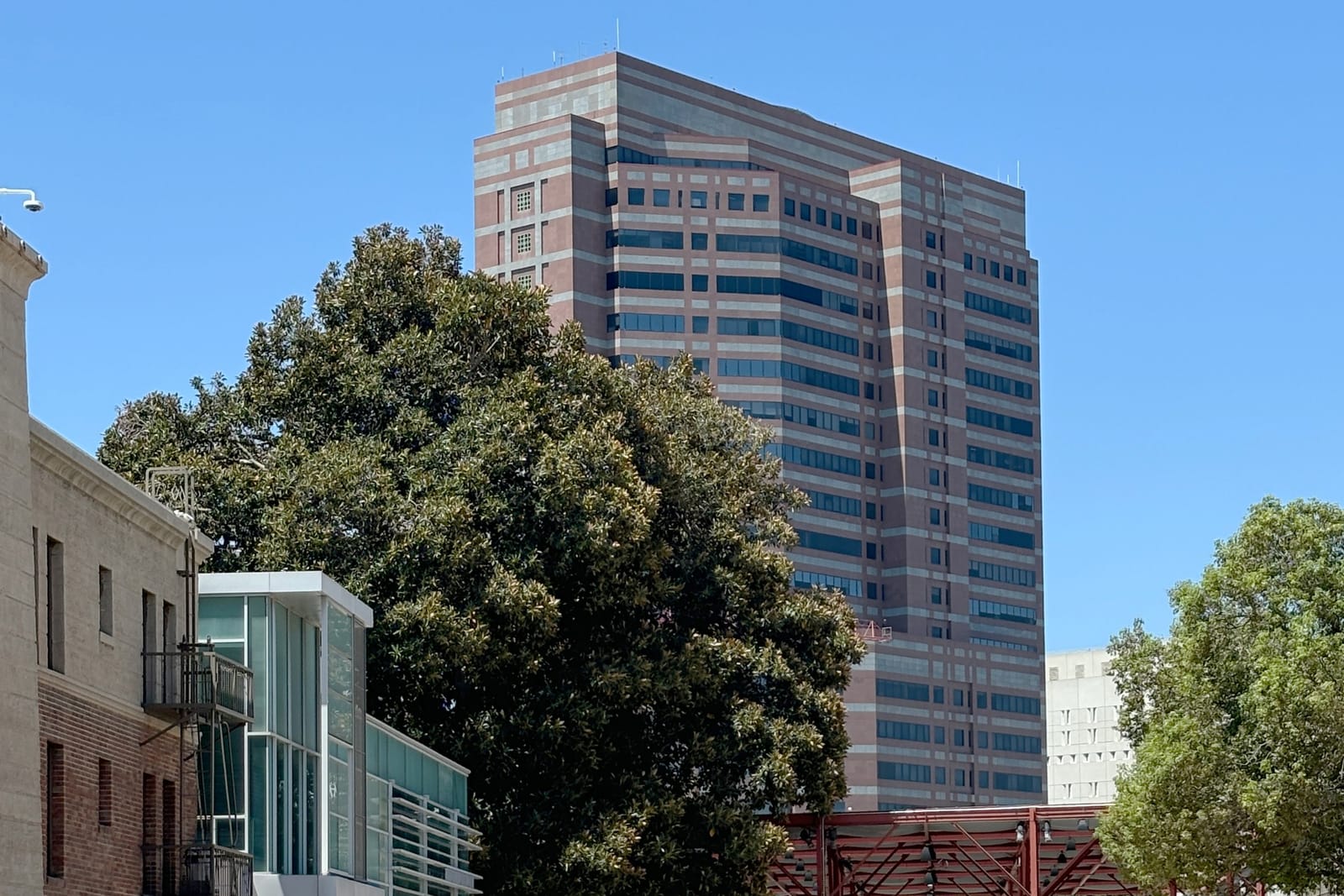 Exterior of the Edward R. Roybal Federal Building and U.S. Courthouse in downtown Los Angeles, portrait orientation.
