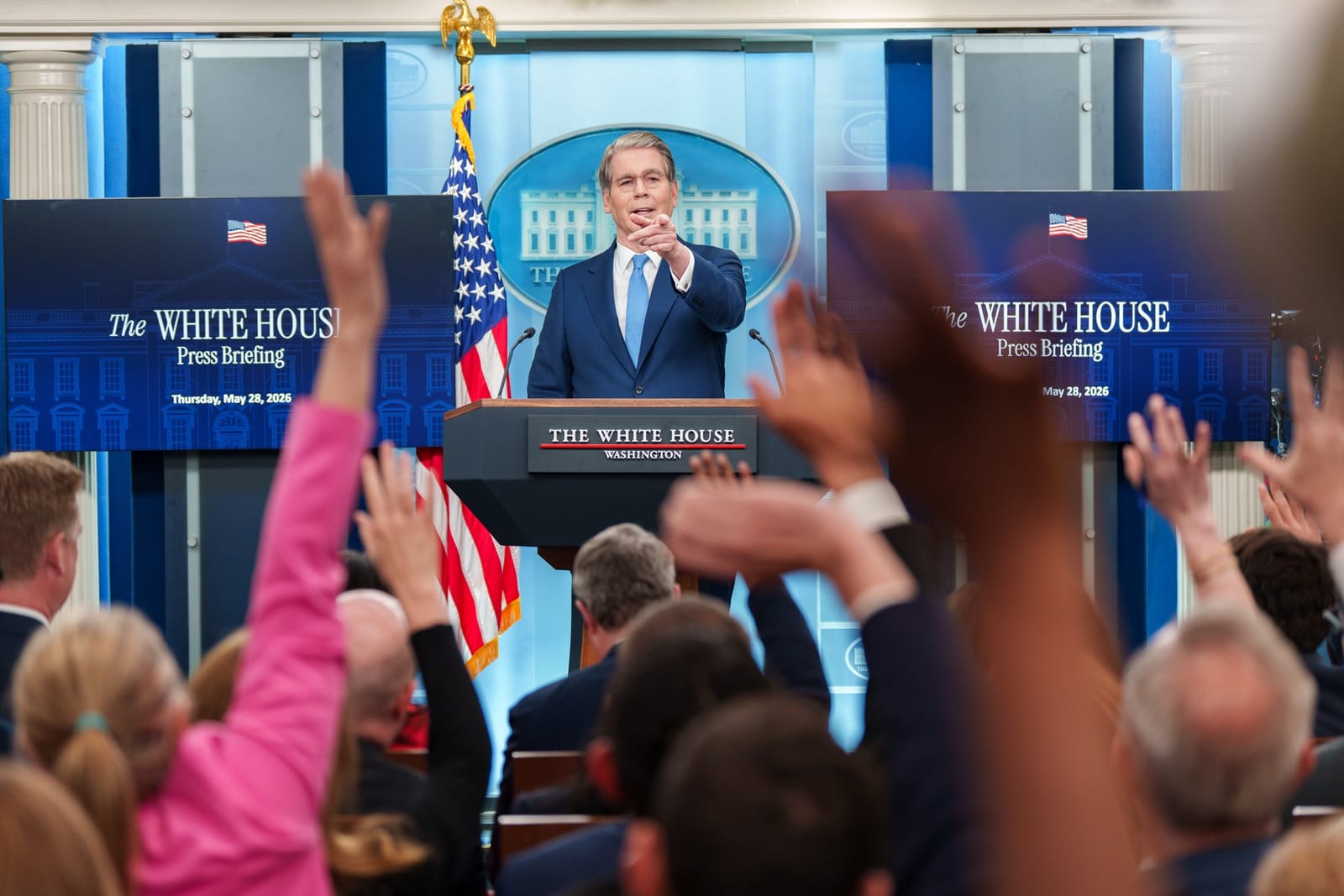 Treasury Secretary Scott Bessent at a White House press briefing in the James S. Brady Press Briefing Room, May 28, 2026.