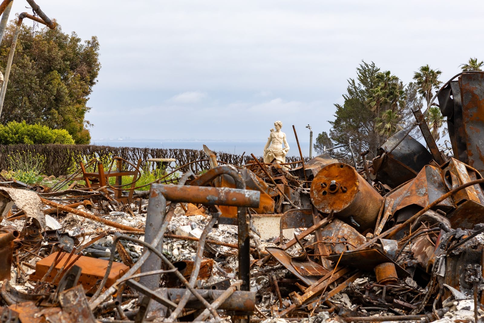 Wildfire-damaged properties in Malibu awaiting Army Corps debris removal after the Palisades Fire, 2 May 2025