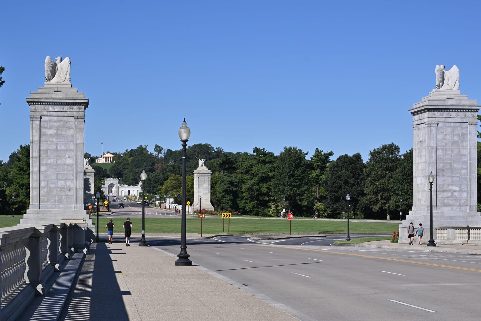 Memorial Circle, the traffic circle between Arlington Memorial Bridge and Arlington National Cemetery, the proposed arch site, seen from the bridge