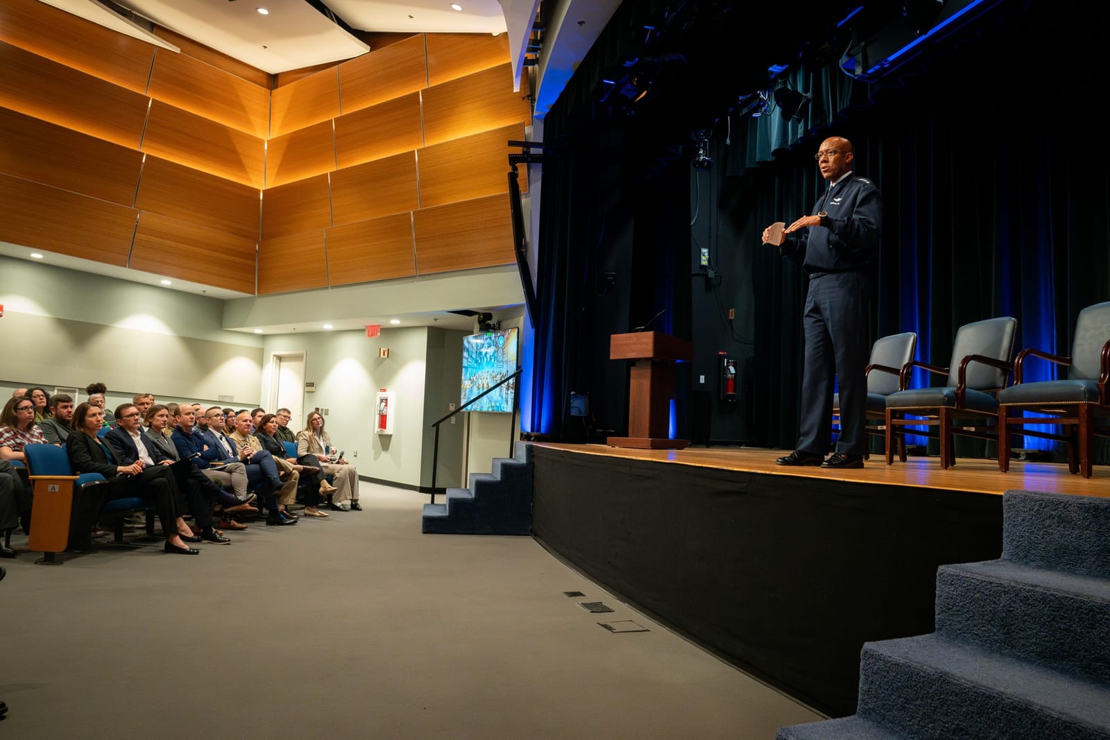Gen. CQ Brown, then Chairman of the Joint Chiefs, speaking at a Chief Digital and Artificial Intelligence Office town hall at the Pentagon, 17 December 2024.