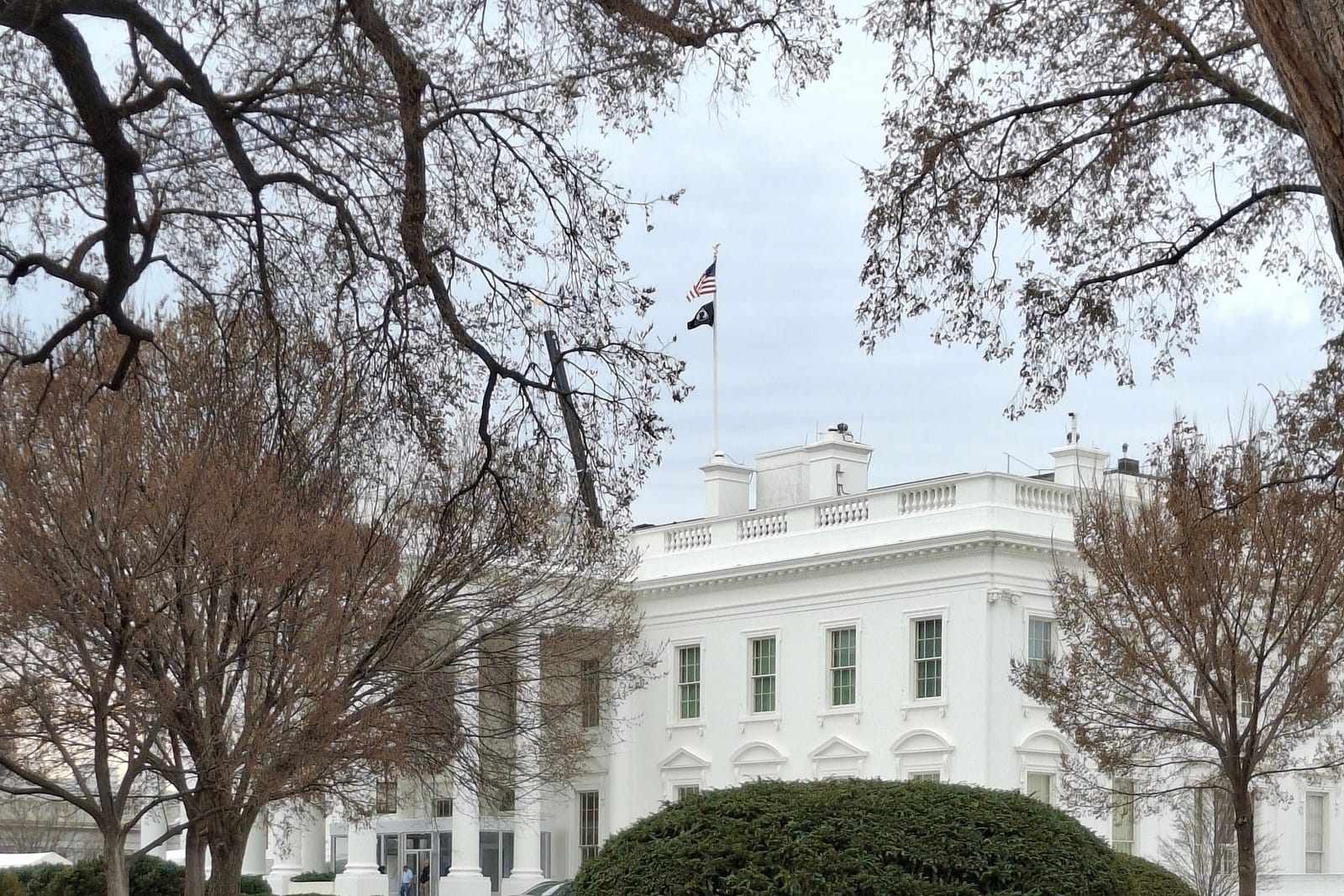 The White House seen from the driveway just inside the Northwest gate, March 2026