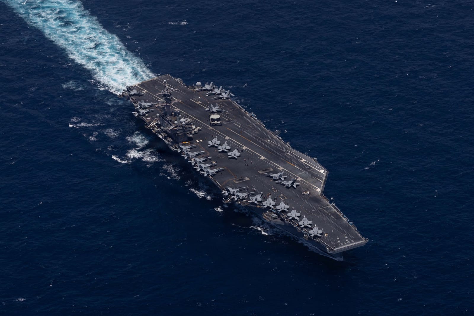 Nimitz-class carrier USS George H.W. Bush (CVN 77) under way in the Arabian Sea, May 3, 2026; deployed to U.S. 5th Fleet.