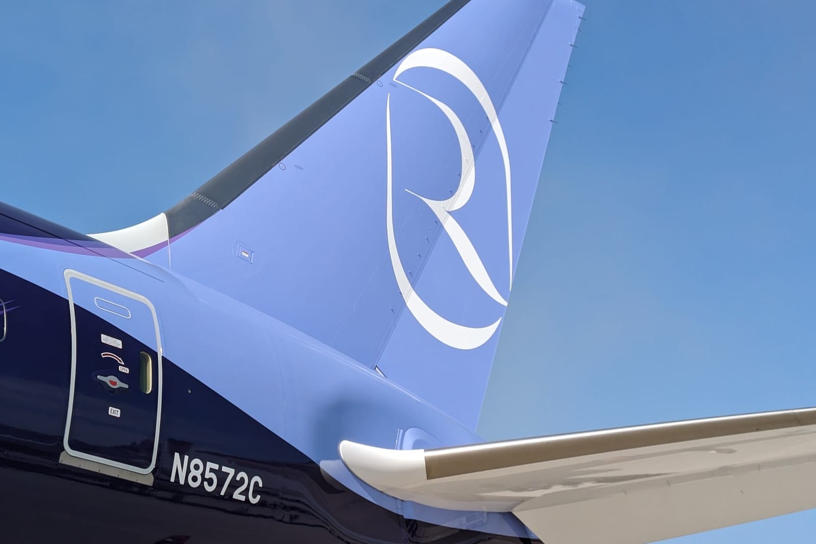 Tail section of a Riyadh Air Boeing 787-9, captured at the Dubai Airshow 2023.